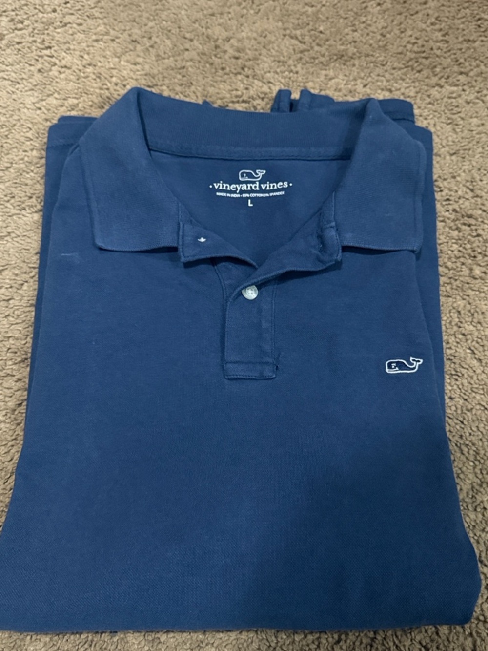 Vineyard Vines Blue Broken-In Look Cotton & Spandex Polo with Whale Logo